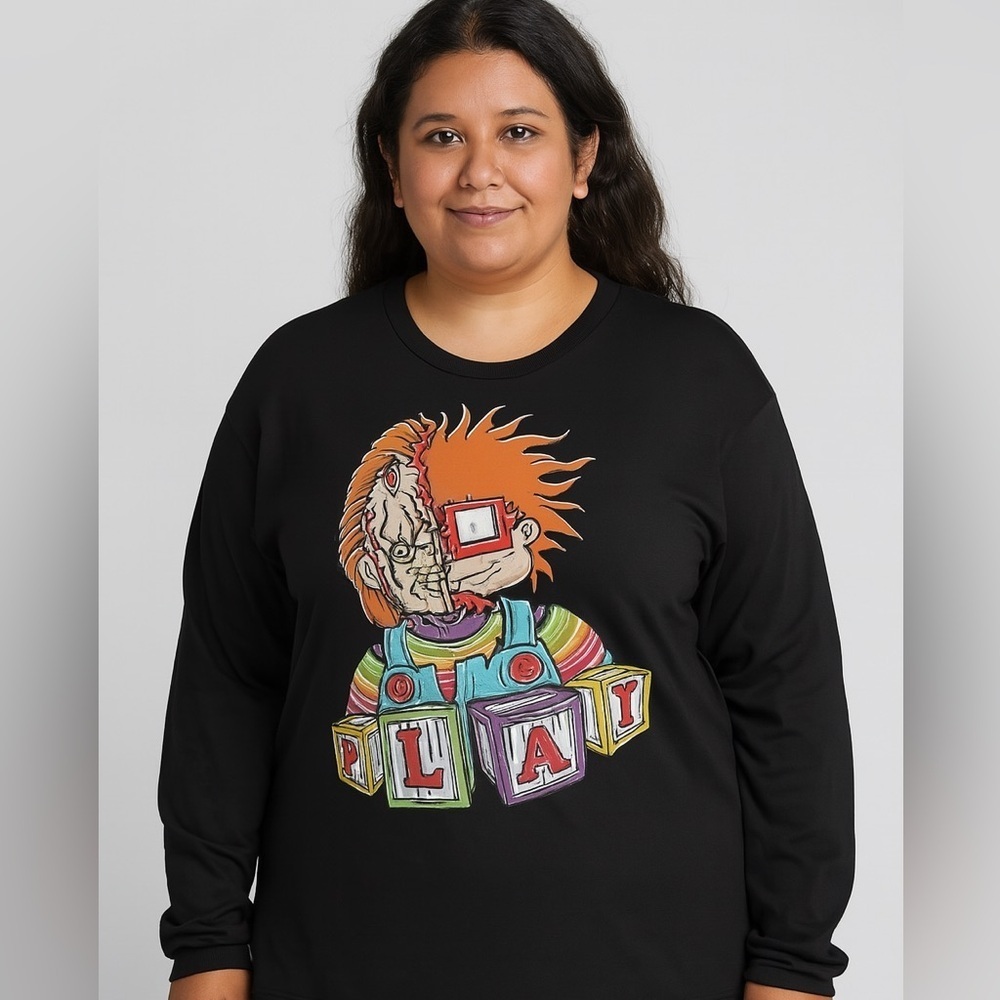 Chucky by Chucky Play Black Unisex Graphic Long Sleeve Shirt- Size 2XL